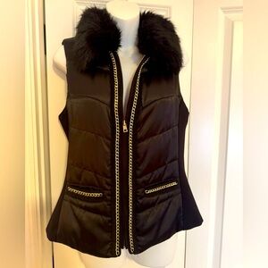 WHBM Black Fur-Trimmed Women's Vest